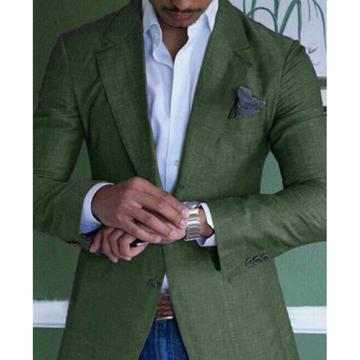 Mens Woven Blazer Notched Lapel Two Button Formal Jacket