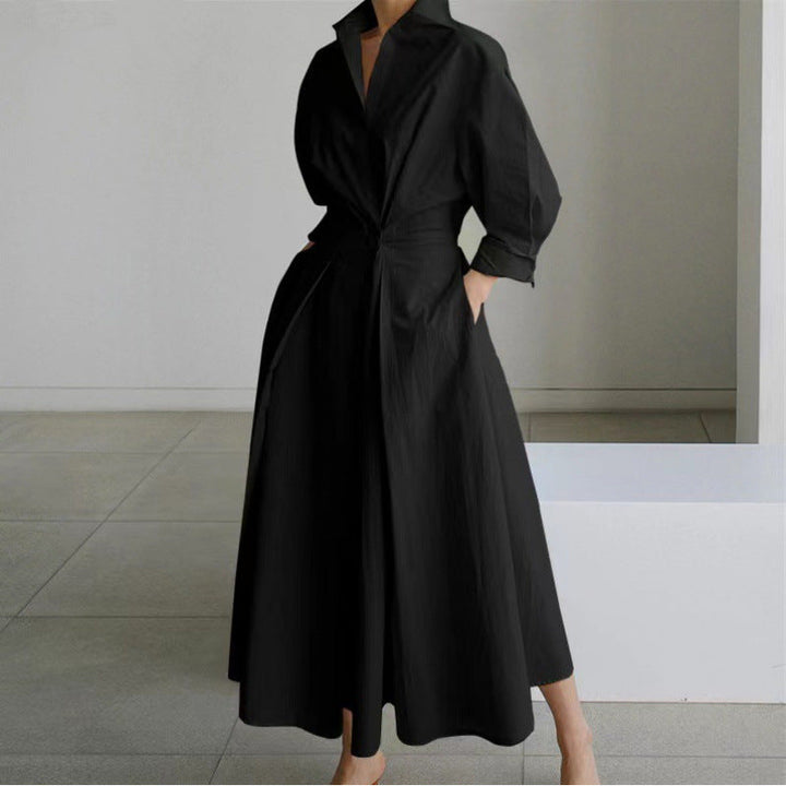 Wrap Collared Maxi Dress Elegant Womens