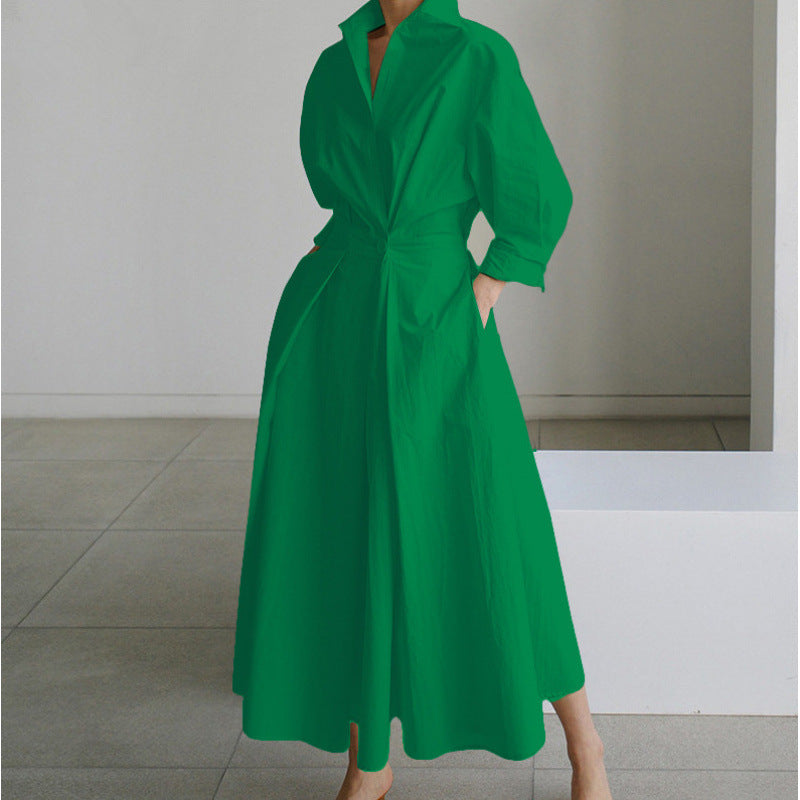 Wrap Collared Maxi Dress Elegant Womens
