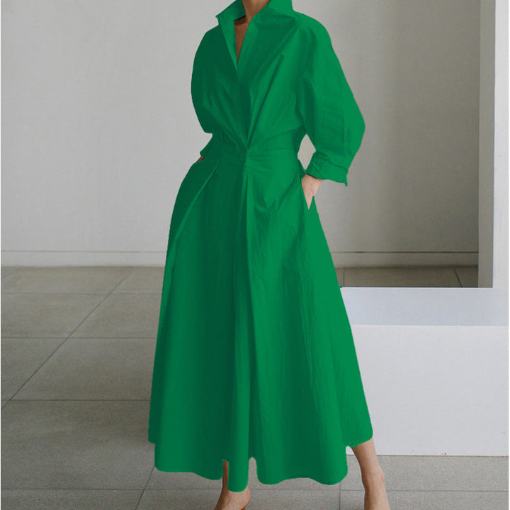 Wrap Collared Maxi Dress Elegant Womens