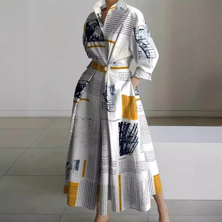 Wrap Collared Maxi Dress Elegant Womens