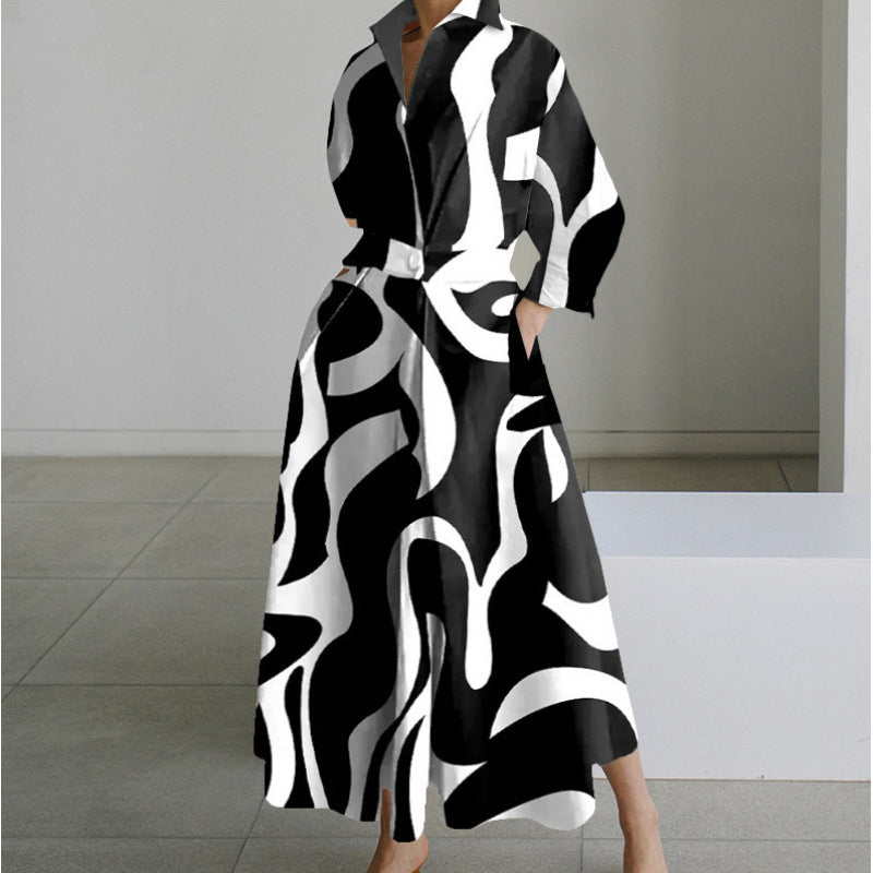 Wrap Collared Maxi Dress Elegant Womens