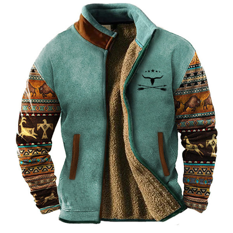 Mens Fleece Lined Jacket Southwestern Aztec Pattern