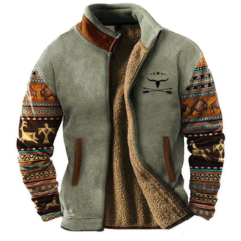 Mens Fleece Lined Jacket Southwestern Aztec Pattern