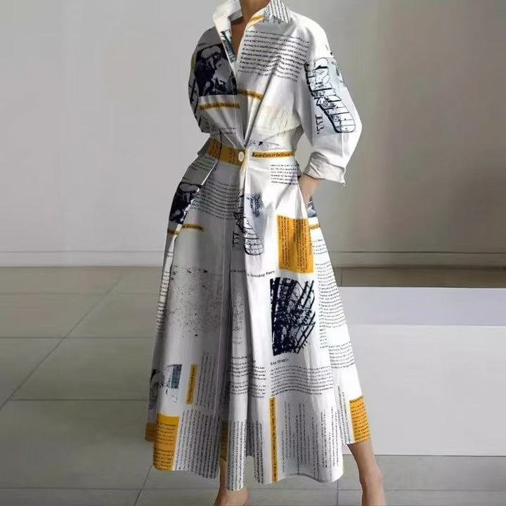 Wrap Collared Maxi Dress Elegant Womens