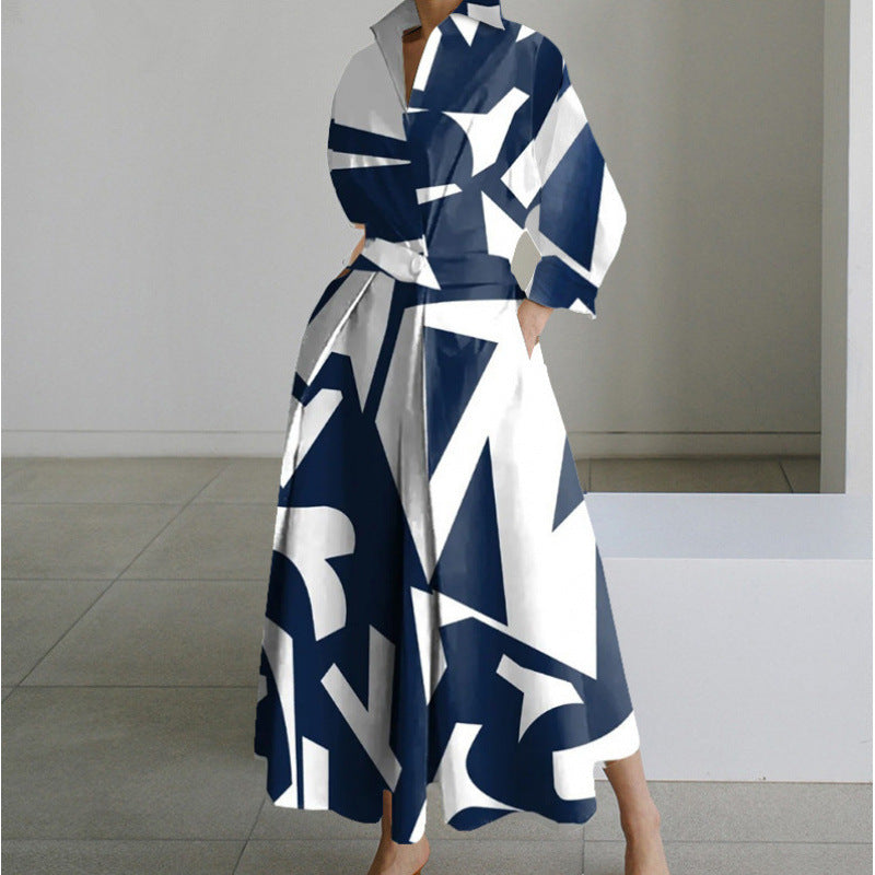 Wrap Collared Maxi Dress Elegant Womens