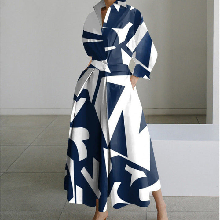 Wrap Collared Maxi Dress Elegant Womens