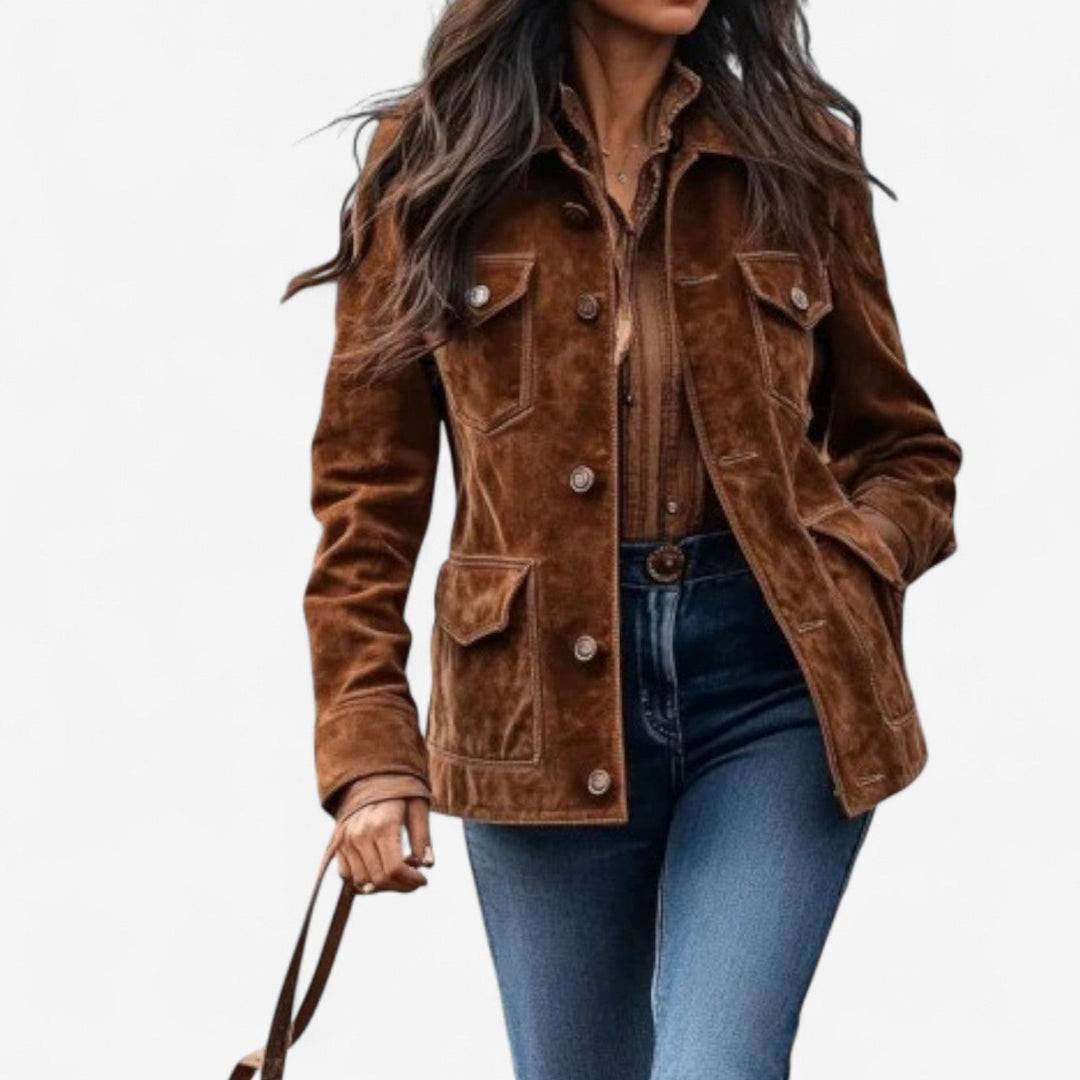 Women Suede Button Front Jacket Structured Fall Coat