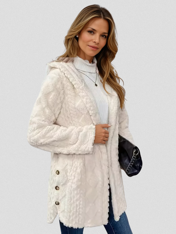 Womens Fuzzy Hooded Cardigan Coat Long Sleeve Plush