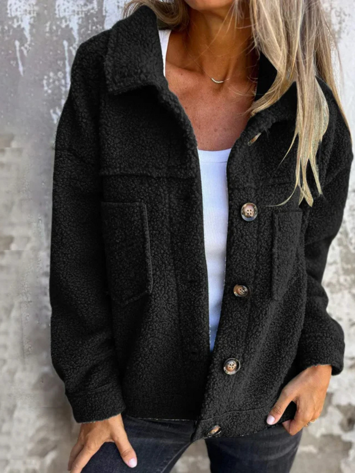 Womens Sherpa Fleece Button Jacket Cozy Fall Coat
