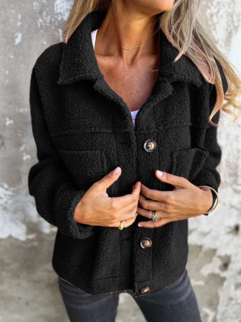 Womens Sherpa Fleece Button Jacket Cozy Fall Coat