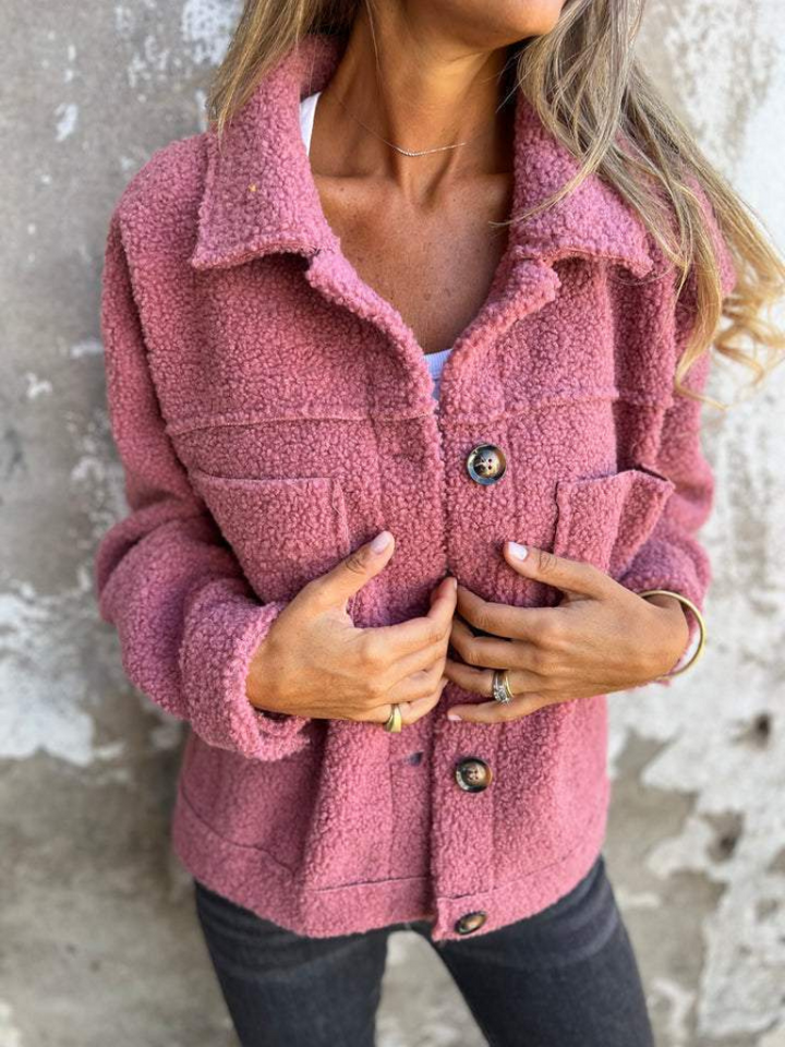 Womens Sherpa Fleece Button Jacket Cozy Fall Coat