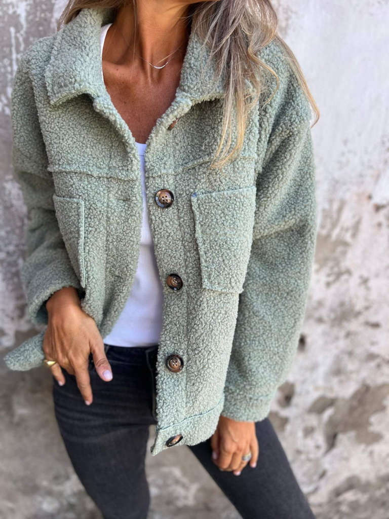 Womens Sherpa Fleece Button Jacket Cozy Fall Coat
