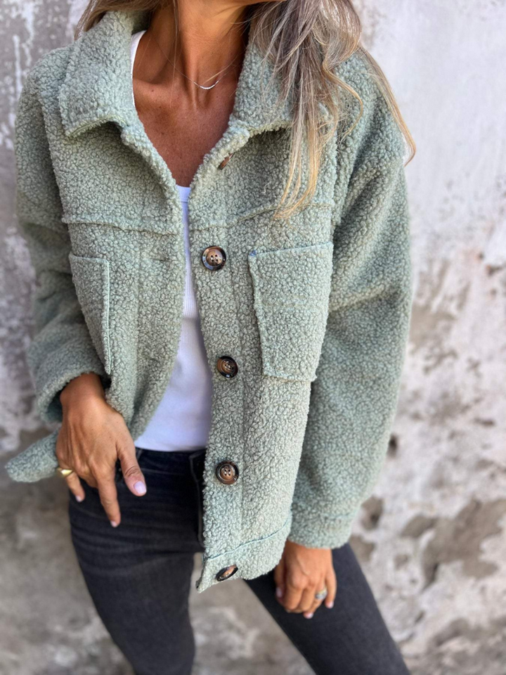 Womens Sherpa Fleece Button Jacket Cozy Fall Coat