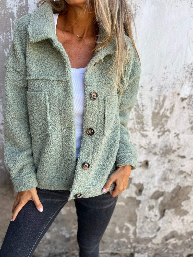 Womens Sherpa Fleece Button Jacket Cozy Fall Coat