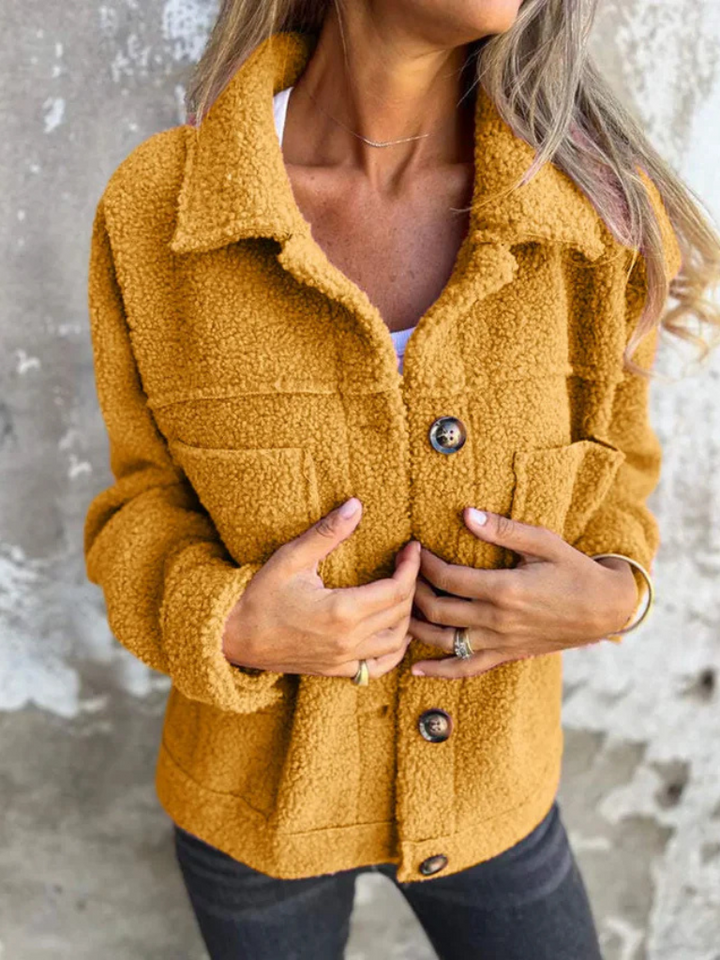 Womens Sherpa Fleece Button Jacket Cozy Fall Coat