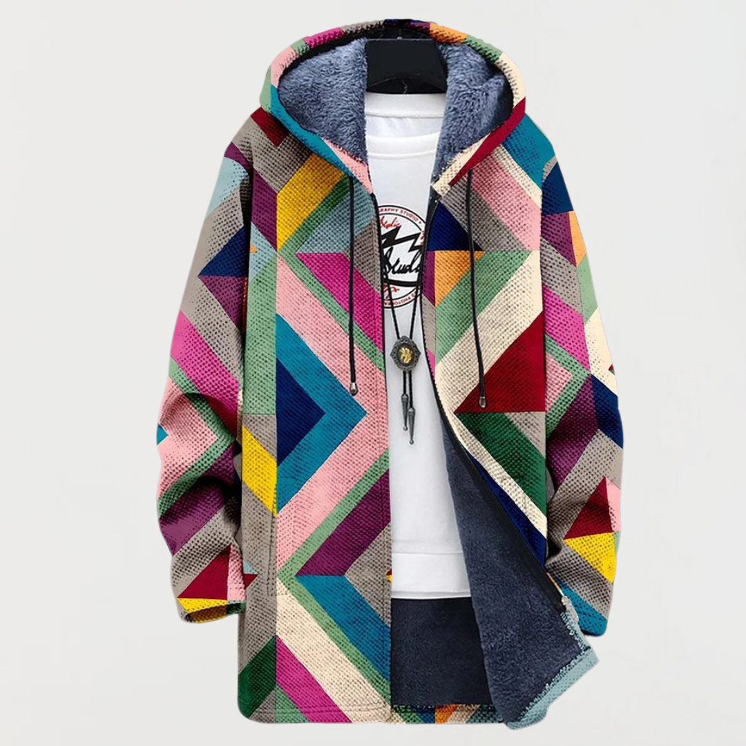 Mens Geometric Print Fleece Lined Hooded Jacket