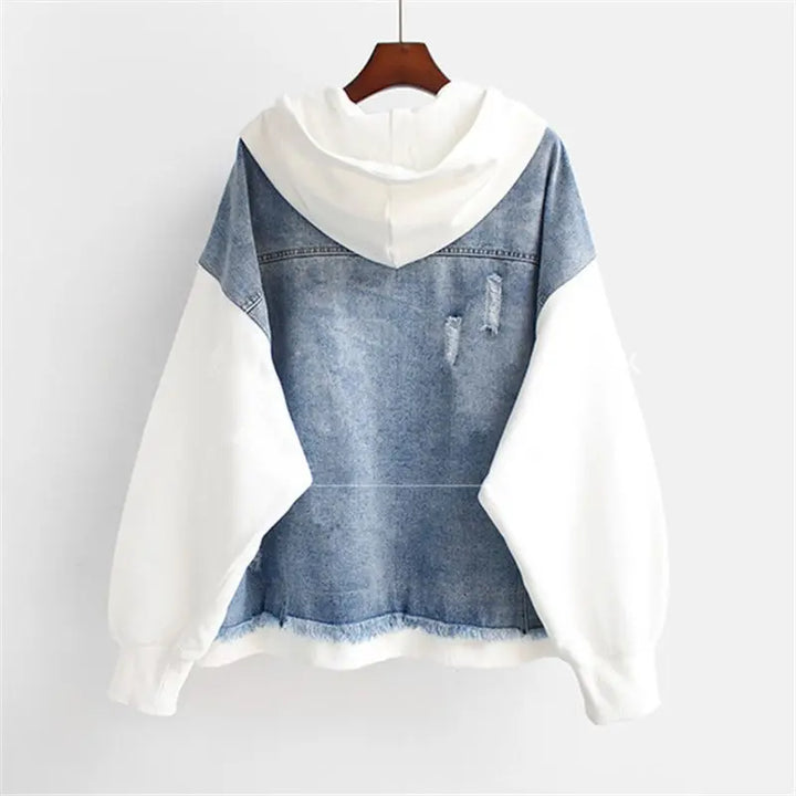Womens Denim Hoodie Jacket Pink Sleeve Hybrid