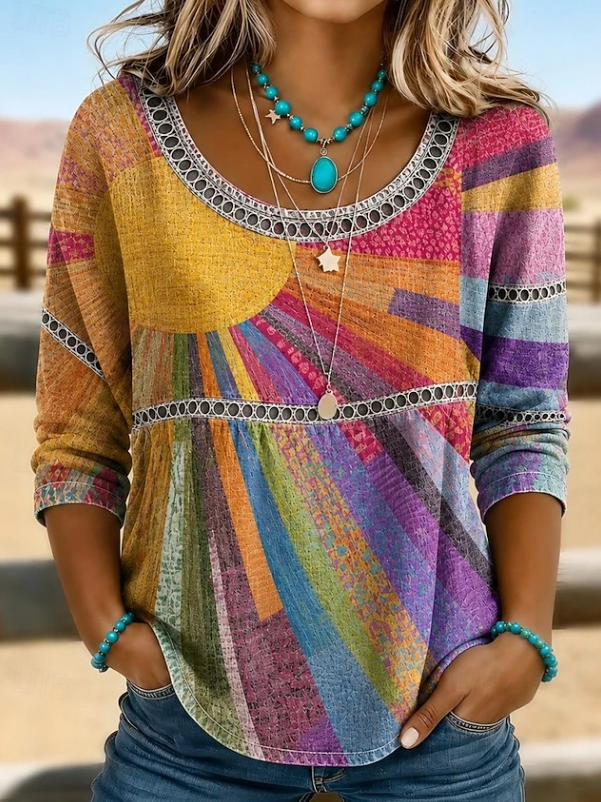 Boho Embroidered V-Neck Top Women Relaxed Fit