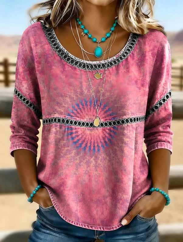 Boho Embroidered V-Neck Top Women Relaxed Fit