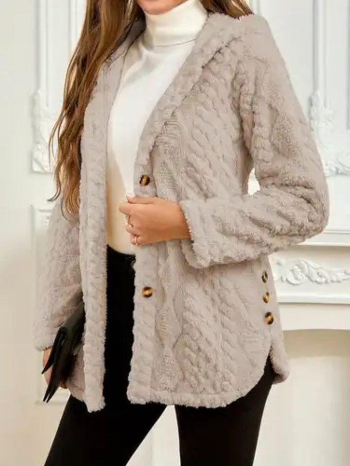 Womens Fuzzy Hooded Cardigan Coat Long Sleeve Plush