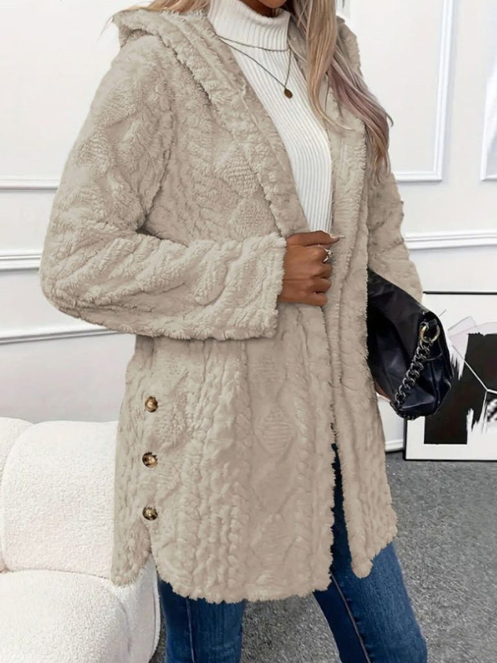 Womens Fuzzy Hooded Cardigan Coat Long Sleeve Plush