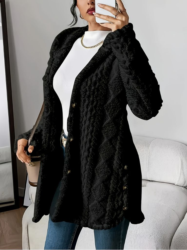 Womens Fuzzy Hooded Cardigan Coat Long Sleeve Plush