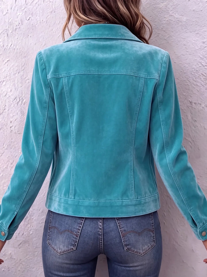 Womens Velvet Button Front Jacket Vintage Wash Style