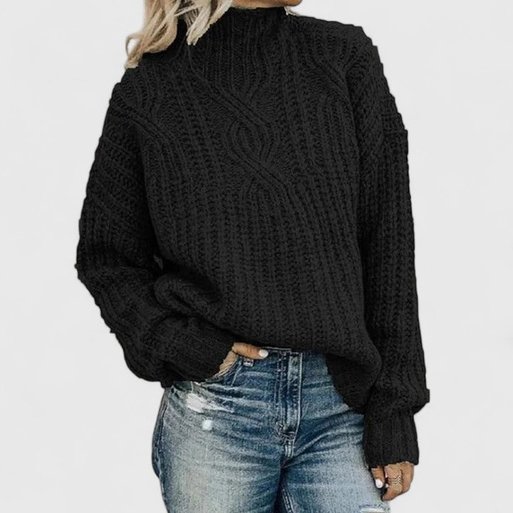 Cable Knit Mock Neck Oversized Sweater Women