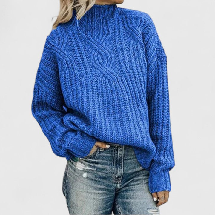 Cable Knit Mock Neck Oversized Sweater Women