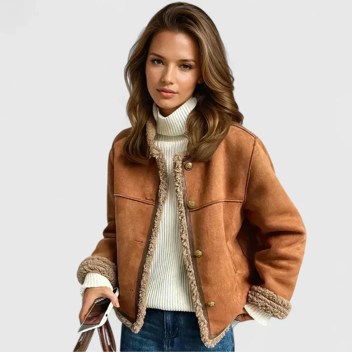 Women Shearling Jacket Suede Sherpa Lined Coat