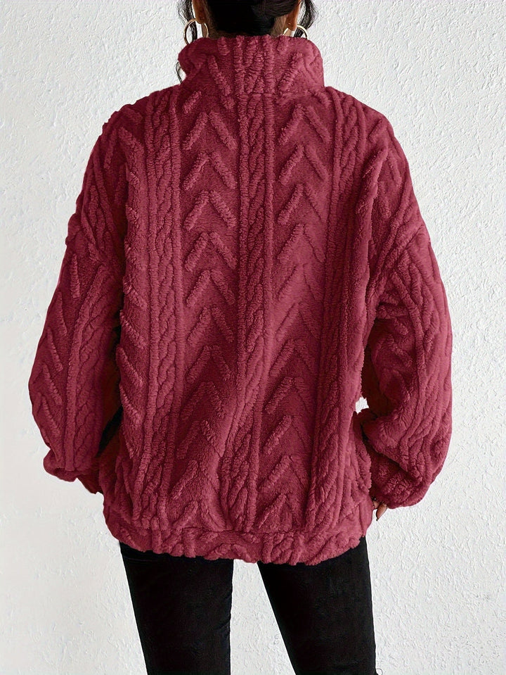 Cable Knit Oversized Sweater Womens Zip Neck Wrap Front
