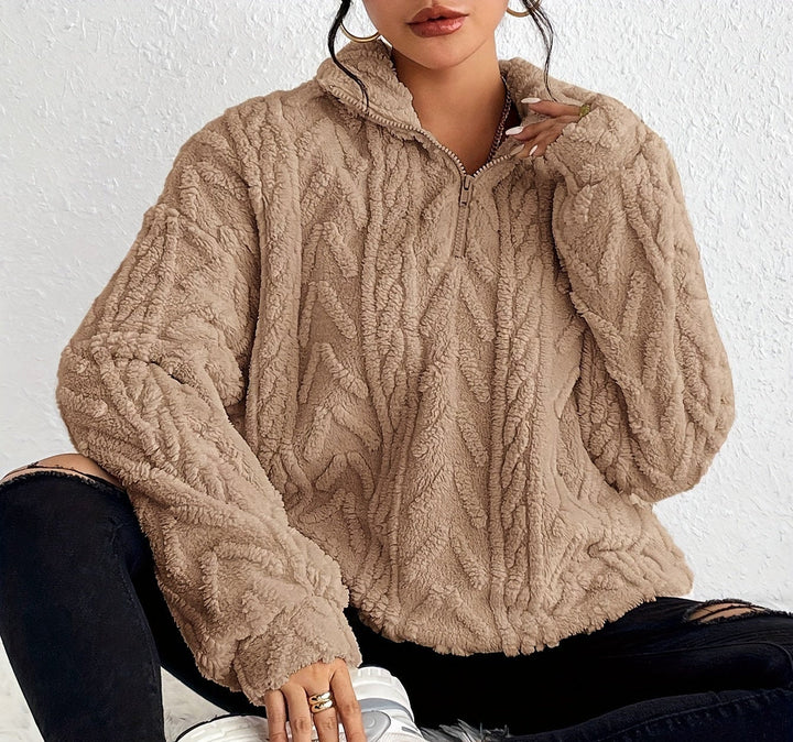 Cable Knit Oversized Sweater Womens Zip Neck Wrap Front