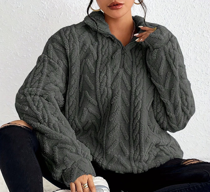 Cable Knit Oversized Sweater Womens Zip Neck Wrap Front