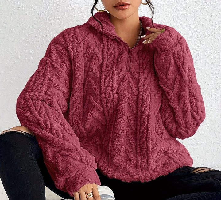 Cable Knit Oversized Sweater Womens Zip Neck Wrap Front