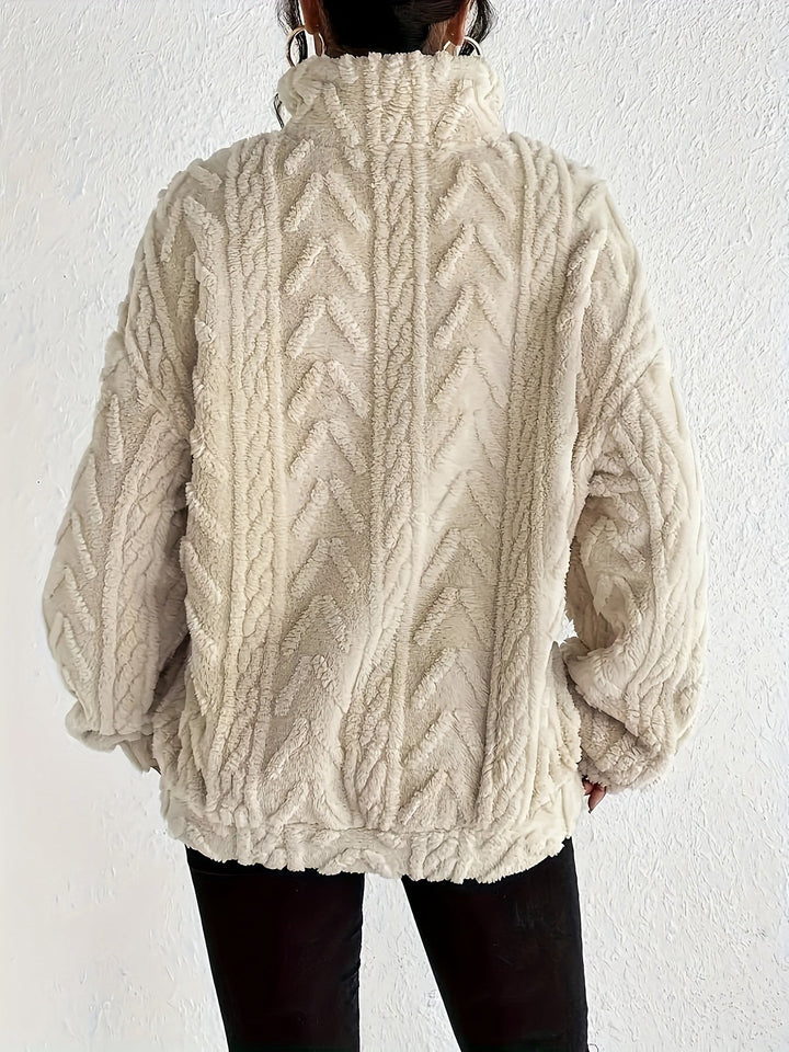 Cable Knit Oversized Sweater Womens Zip Neck Wrap Front