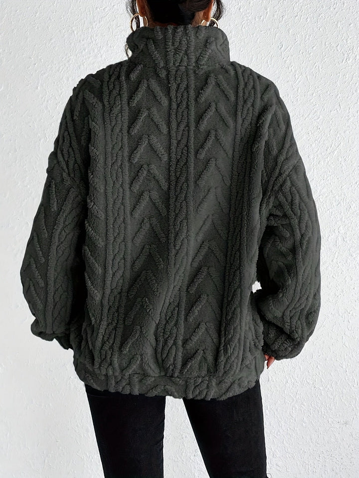 Cable Knit Oversized Sweater Womens Zip Neck Wrap Front