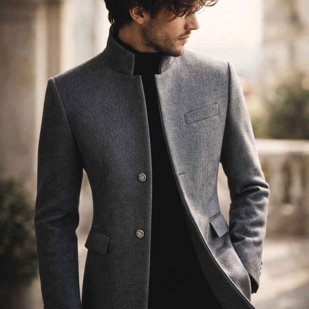 Longline High-Neck Notch-Lapel Coat Women