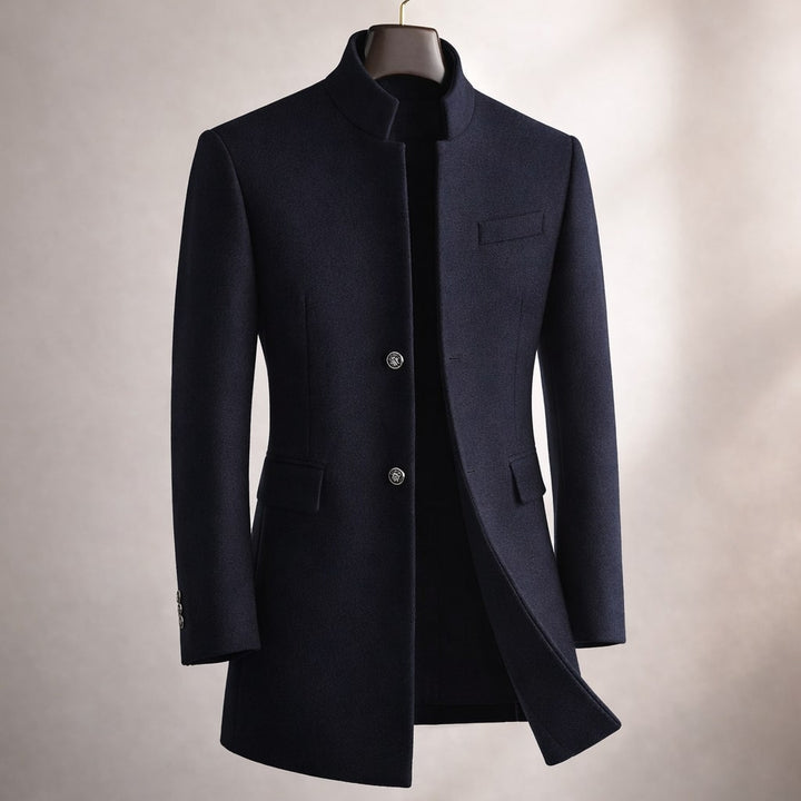 Longline High-Neck Notch-Lapel Coat Women