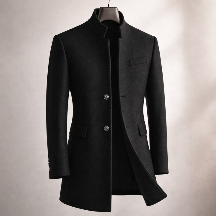 Longline High-Neck Notch-Lapel Coat Women