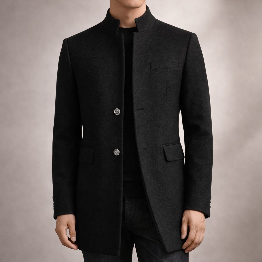 Longline High-Neck Notch-Lapel Coat Women