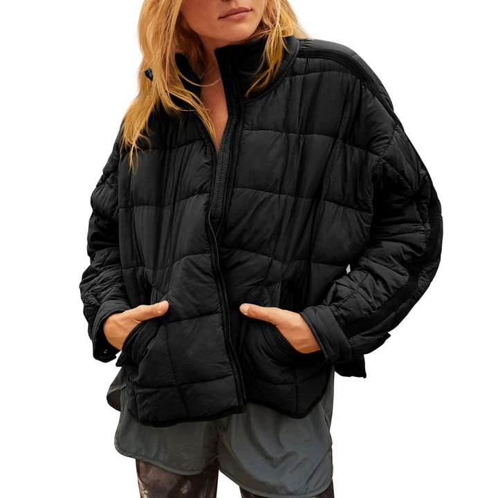 Womens Padded Puffer Jacket Structured Funnel Neck