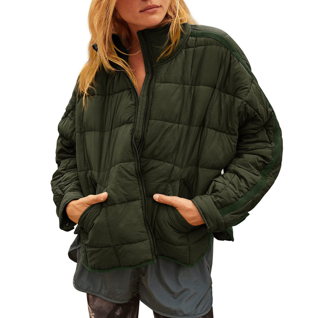 Womens Padded Puffer Jacket Structured Funnel Neck