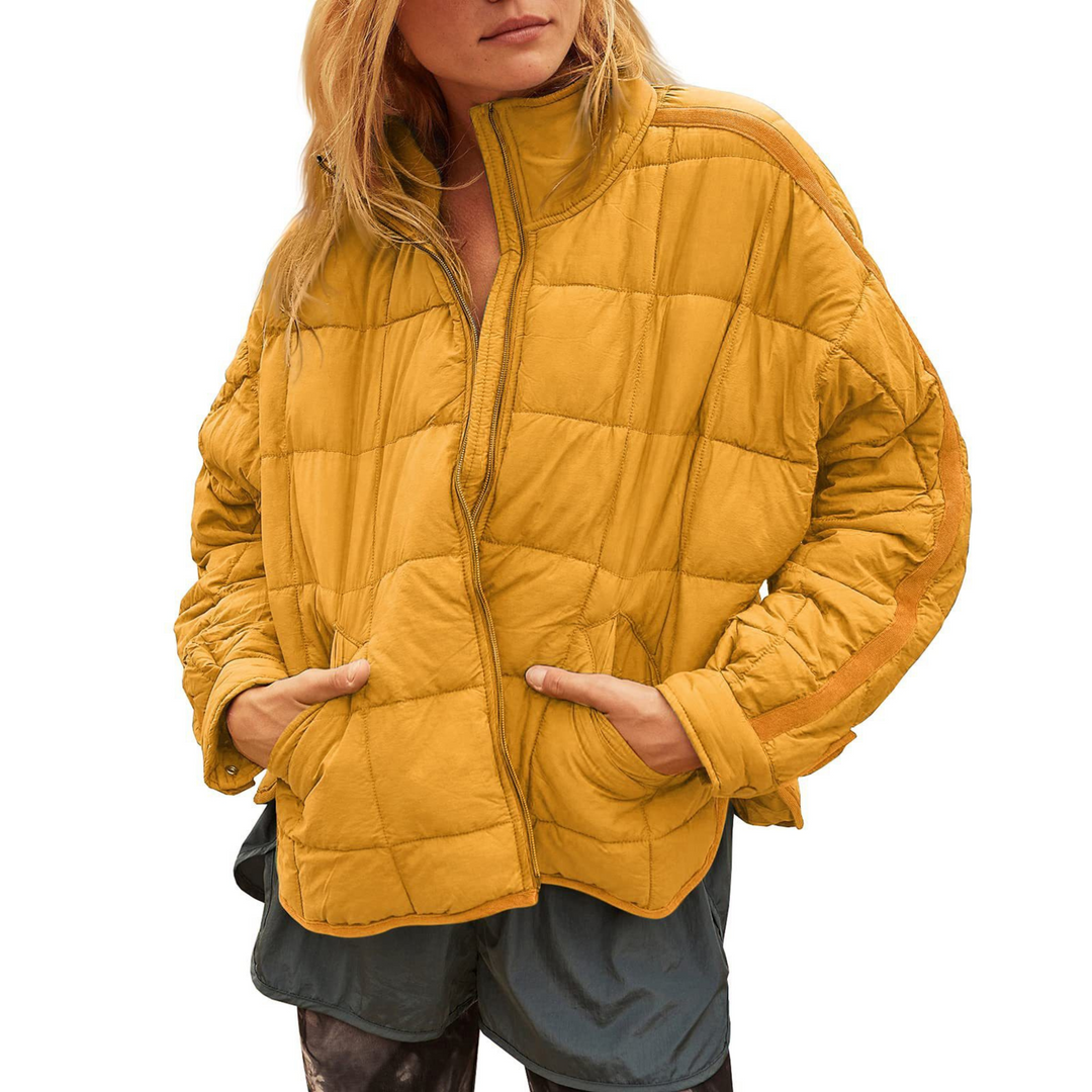 Womens Padded Puffer Jacket Structured Funnel Neck