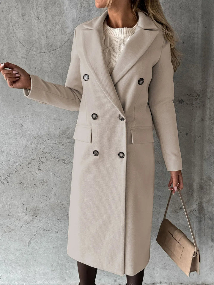 Double Breasted Longline Wool Blend Coat Women