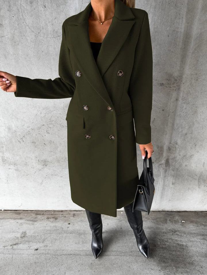 Double Breasted Longline Wool Blend Coat Women