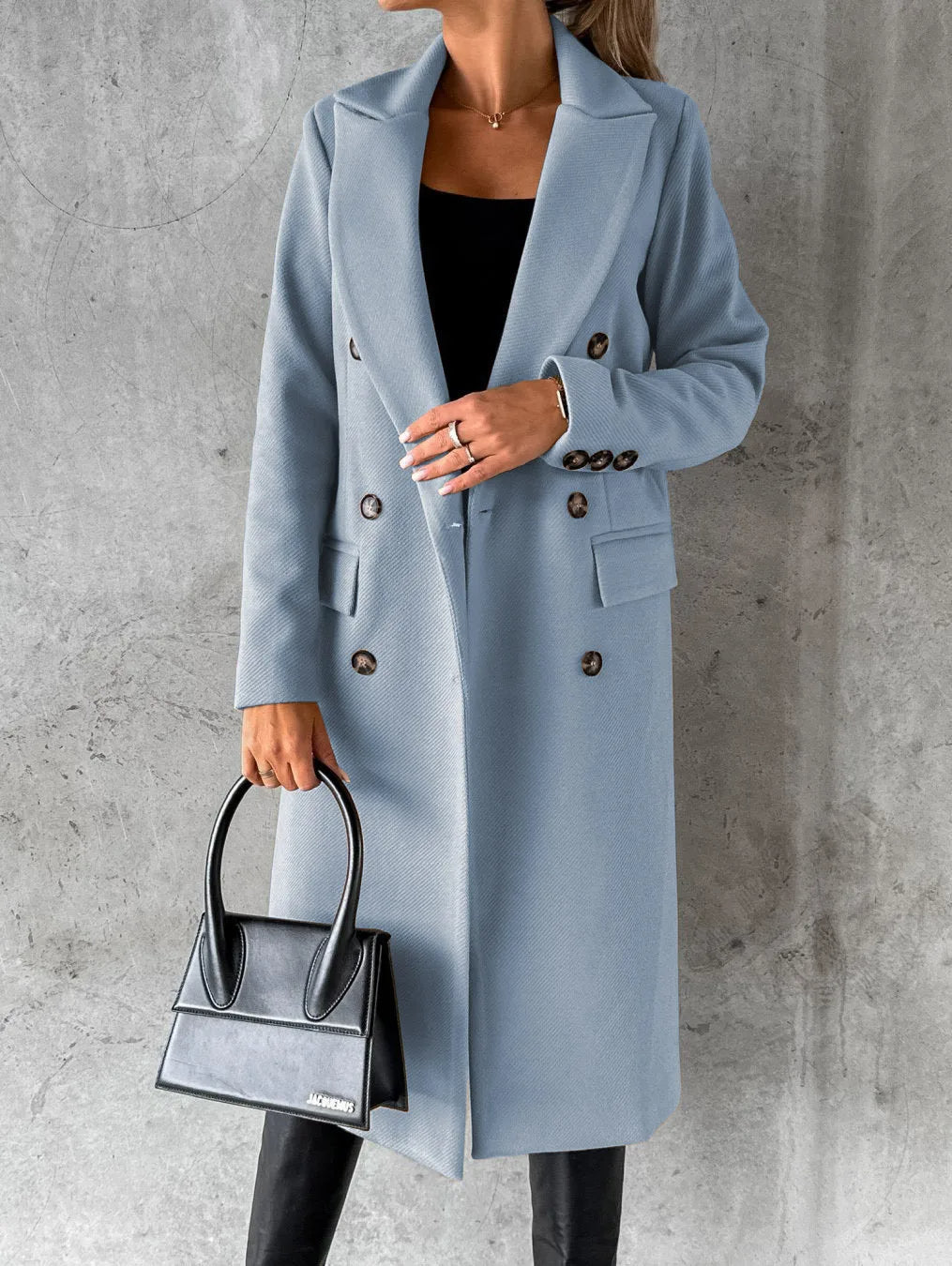 Double Breasted Longline Wool Blend Coat Women