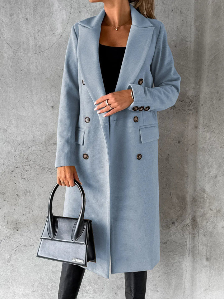 Double Breasted Longline Wool Blend Coat Women