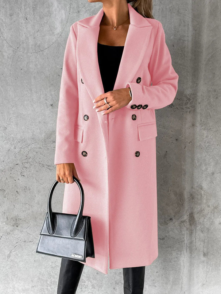 Double Breasted Longline Wool Blend Coat Women