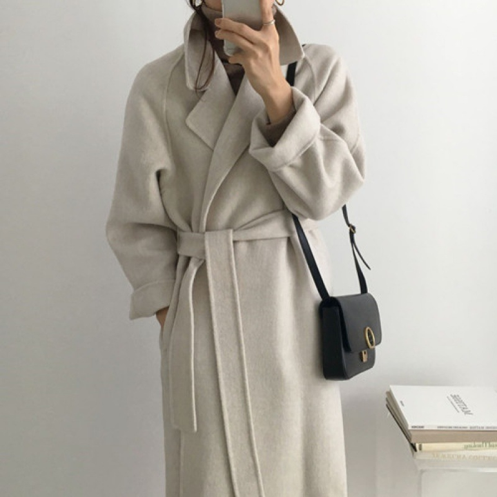 Womens Belted Longline Coat Oversized Polished Wrap